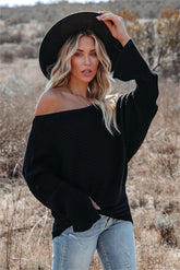 This Time Around Ribbed Dolman Sweater - Black