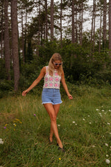 Pink Floral Chrochet Tank Top