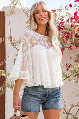 Trella Bell Sleeve Lace Babydoll Top - Cream