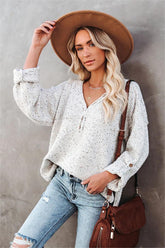 Trev Speckled Knit Henley Sweater - Oatmeal