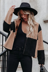 Trish Checkered Sherpa Jacket - Beige