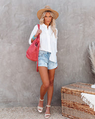 White Union Textured Button Down Top