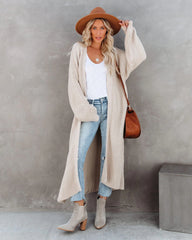 Beige Ribbed Knit Long Cardigan