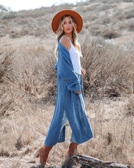 Royal Blue Ribbed Knit Long Cardigan