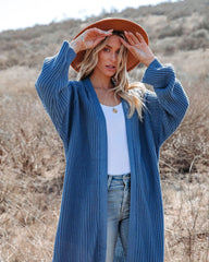 Royal Blue Ribbed Knit Long Cardigan