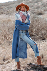 Royal Blue Ribbed Knit Long Cardigan