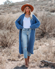 Royal Blue Ribbed Knit Long Cardigan