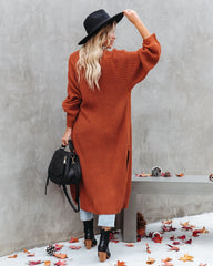 Brown Ribbed Knit Long Cardigan