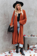 Brown Ribbed Knit Long Cardigan