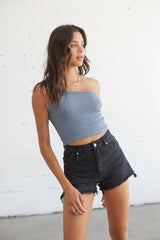 Black Raw Edge Denim Shorts