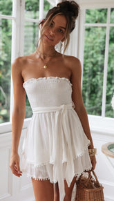 White Smocked Off-the-shoulder Rompers