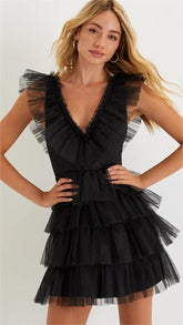 Black Tulle Tiered Mini Dress
