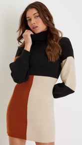 Color Block Knit Sweater Dress