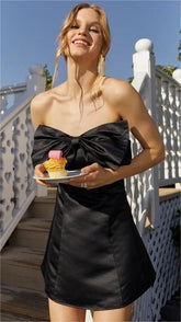 Black Front Bow Strapless Mini Dress