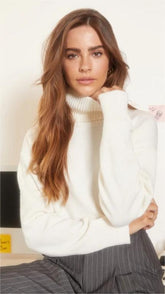 White Turtleneck Knit Sweater
