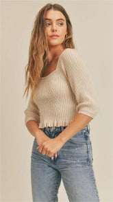 Beige Ribbed Knit Crop Top