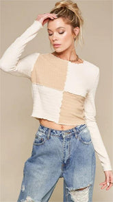 White Colorblocked Crop Top