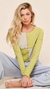 Lime Green Colorblocked Crop Top