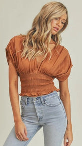 Coffee Smocked Crop Top