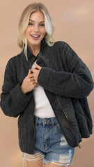 Black Quilted Bomber Jacket