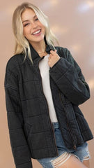 Black Quilted Bomber Jacket