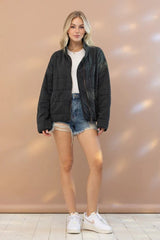 Black Quilted Bomber Jacket