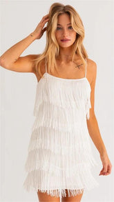 White Tassle Mini Dress