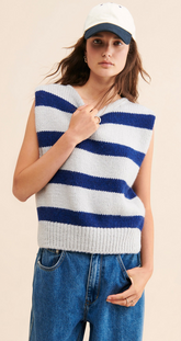 Blue Striped Print Knit Vest