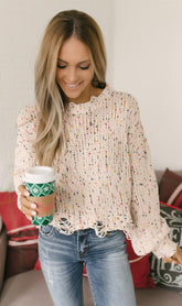 Beige Colorful Heather Knit Destroyed Sweater