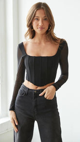 Black Square Neckline Crop Top