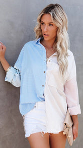 Colorblock Striped Button Down Shirt
