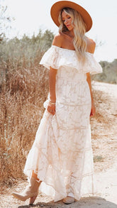 White Textured Off Shoulder Maxi Dress