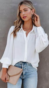 White Pleated Button Down Shirt