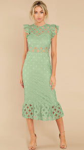 Mint Green Crocht Lace Bodycon Midi Dress