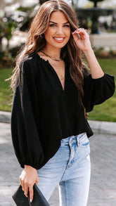 Black Solid Long Sleeves Blouse