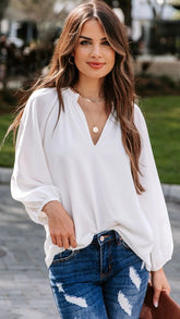 White Solid Long Sleeves Blouse