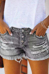 Light Grey Destroyed Denim Shorts