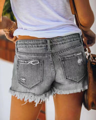 Light Grey Destroyed Denim Shorts