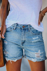 Light Blue Rolled Edge Denim Shorts