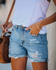 Light Blue Rolled Edge Denim Shorts