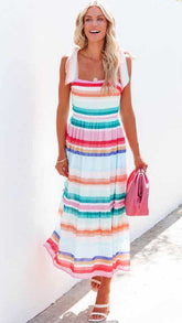 Rainbow Striped Print Midi Dress