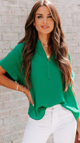 Green Batwing Short Sleeves Top