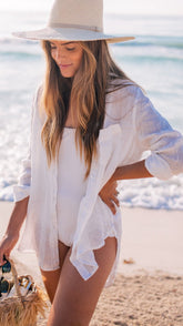 White Solid Cover-up Shirt