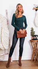 Teal Slant Neckline Top