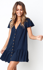 Solid Button Up Short Sleeve Dress
