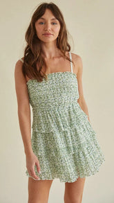 Green Floral Slip Mini Dress