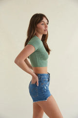 Royal Blue Raw Edge Denim Shorts