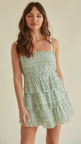 Green Floral Slip Mini Dress