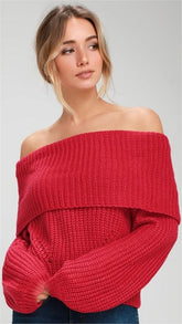 Red Off Shoulder Knit Sweater