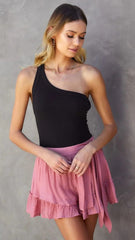 Rose Pink Waist Tie Mini Skort